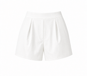 Ivory solid shorts with pleated front and wide waistband