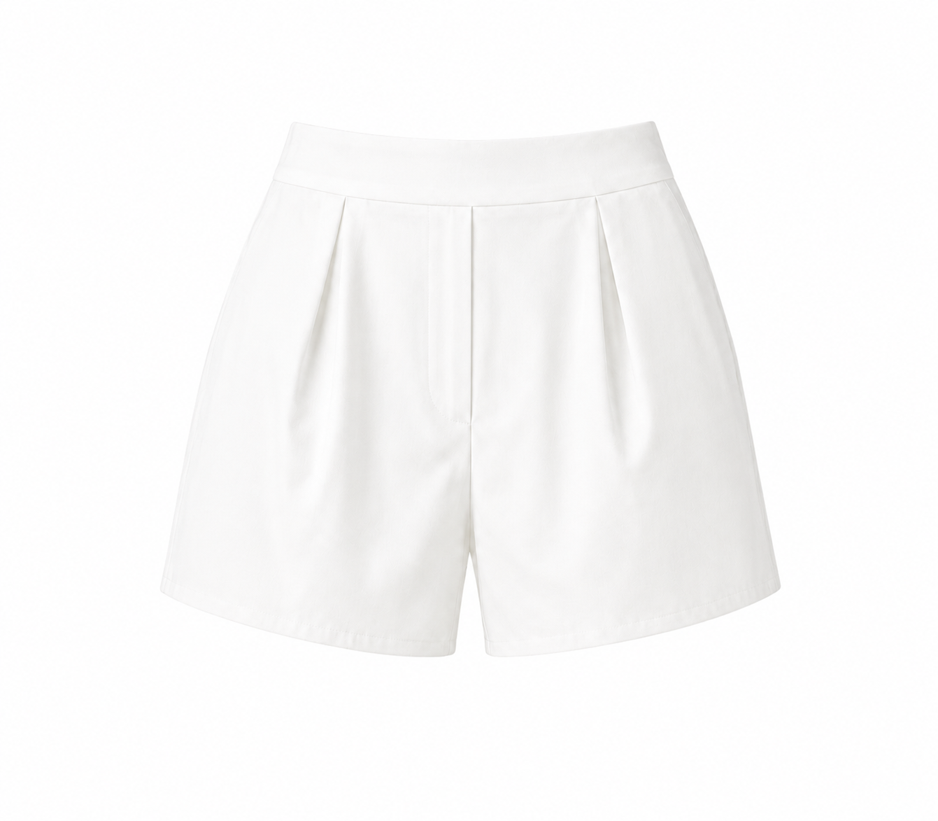 Ivory solid shorts with pleated front and wide waistband