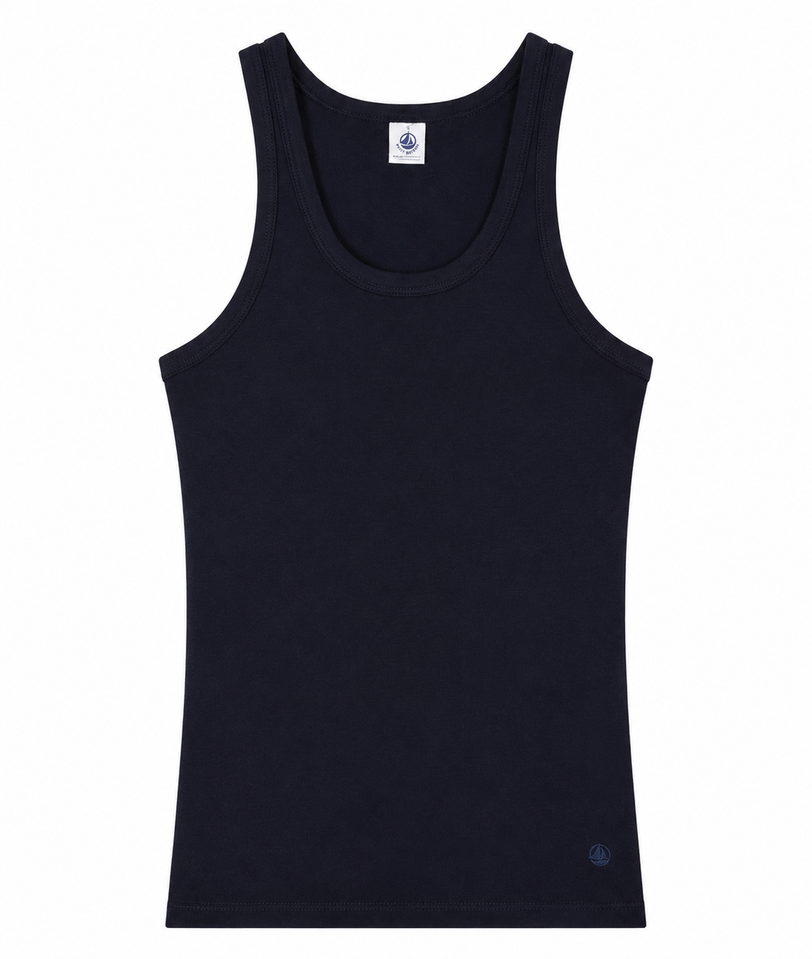 Navy tank top with scoop neckline, sleeveless