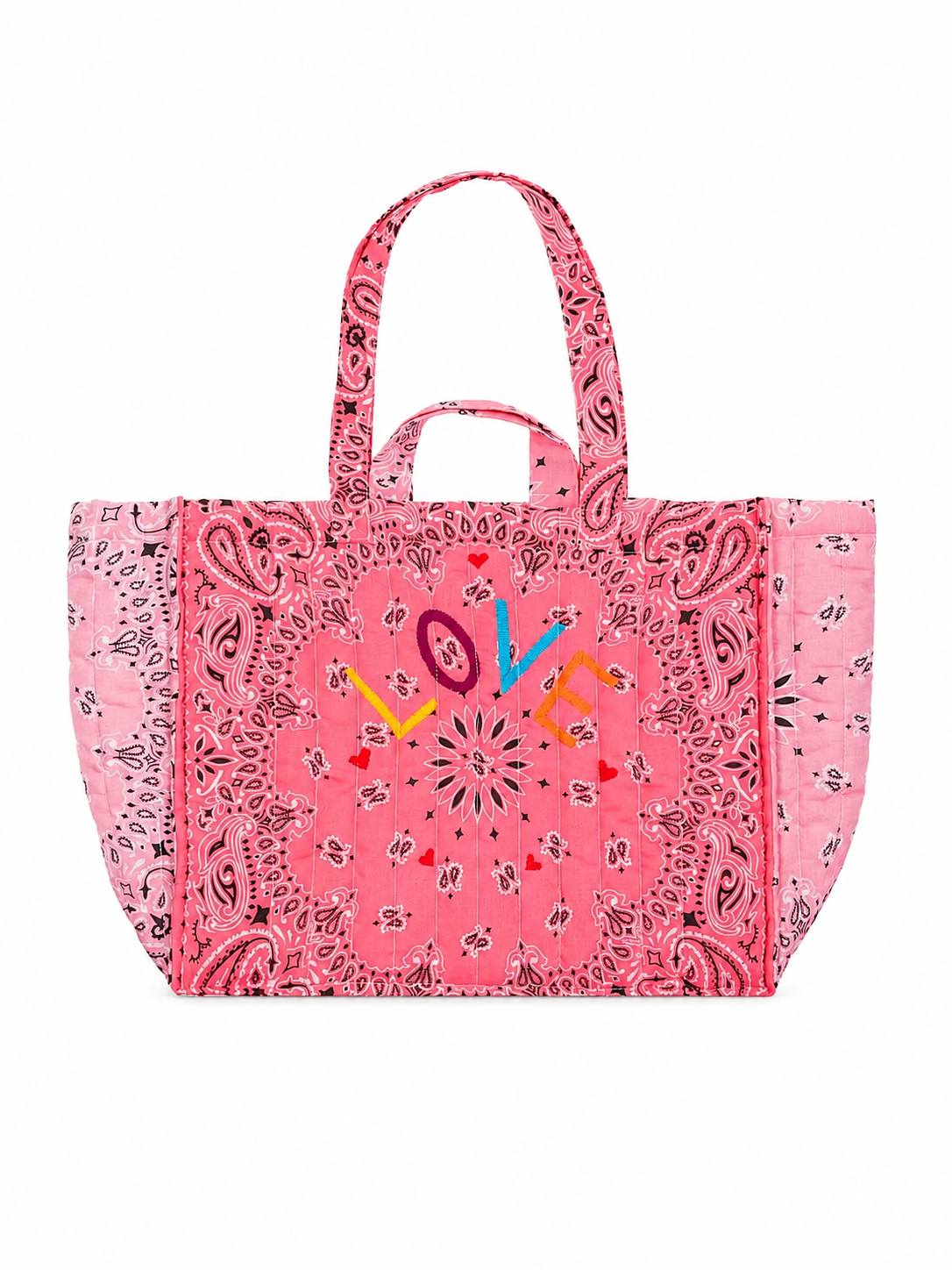 Pink patterned maxi cabas tote bag with two top handles and open top