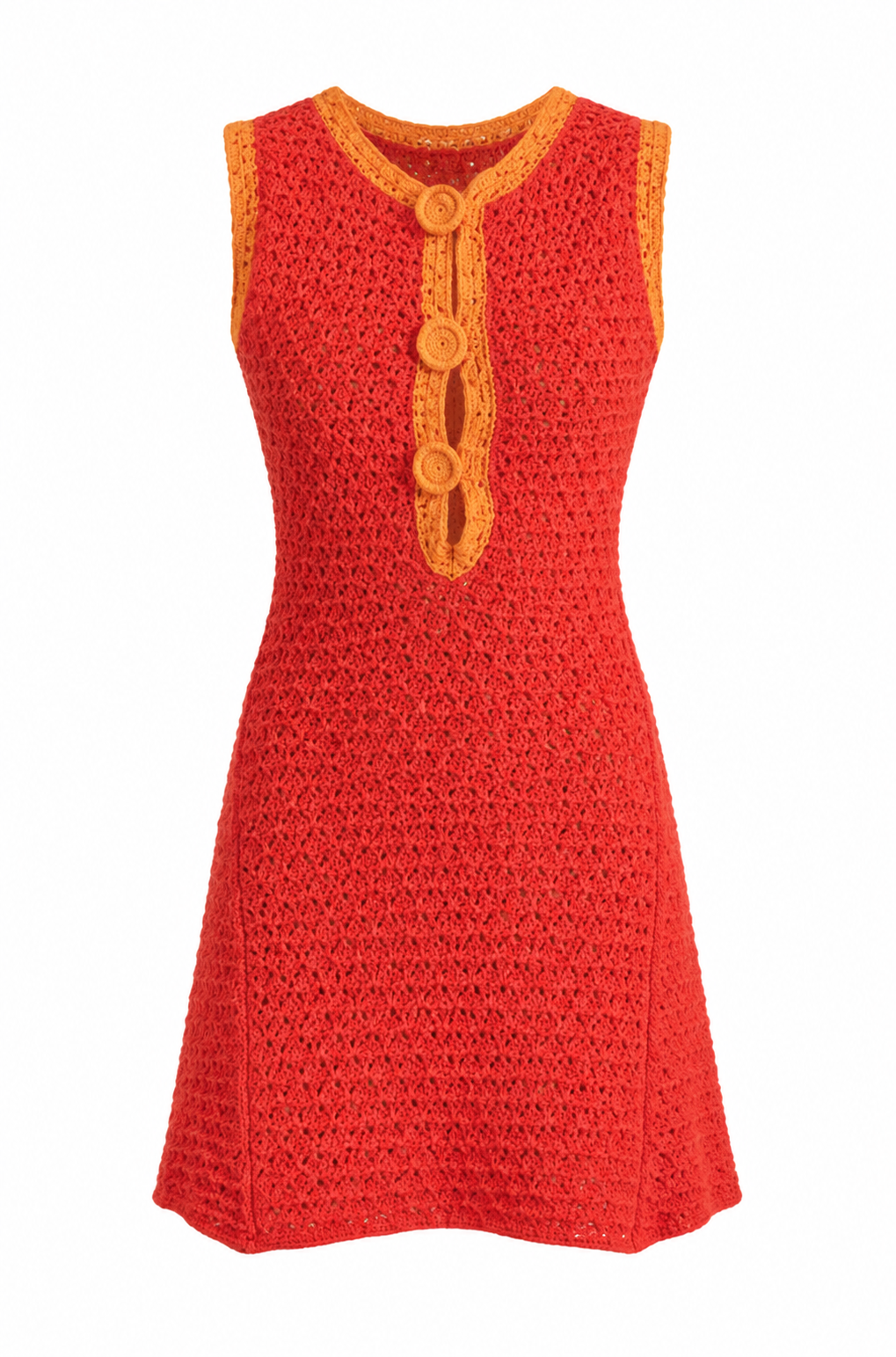 Lachua dress, sleeveless knit with round neckline and three-button front placket, red