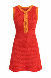 Lachua dress, sleeveless knit with round neckline and three-button front placket, red