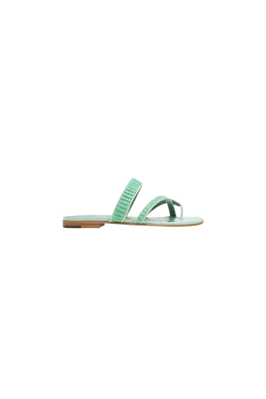 Manolo Blahnik Susara Woven Flat Slide Sandals Green