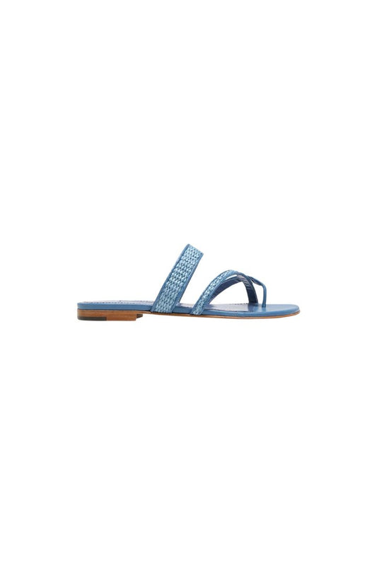 Manolo Blahnik Susara Woven Flat Slide Sandals Blue