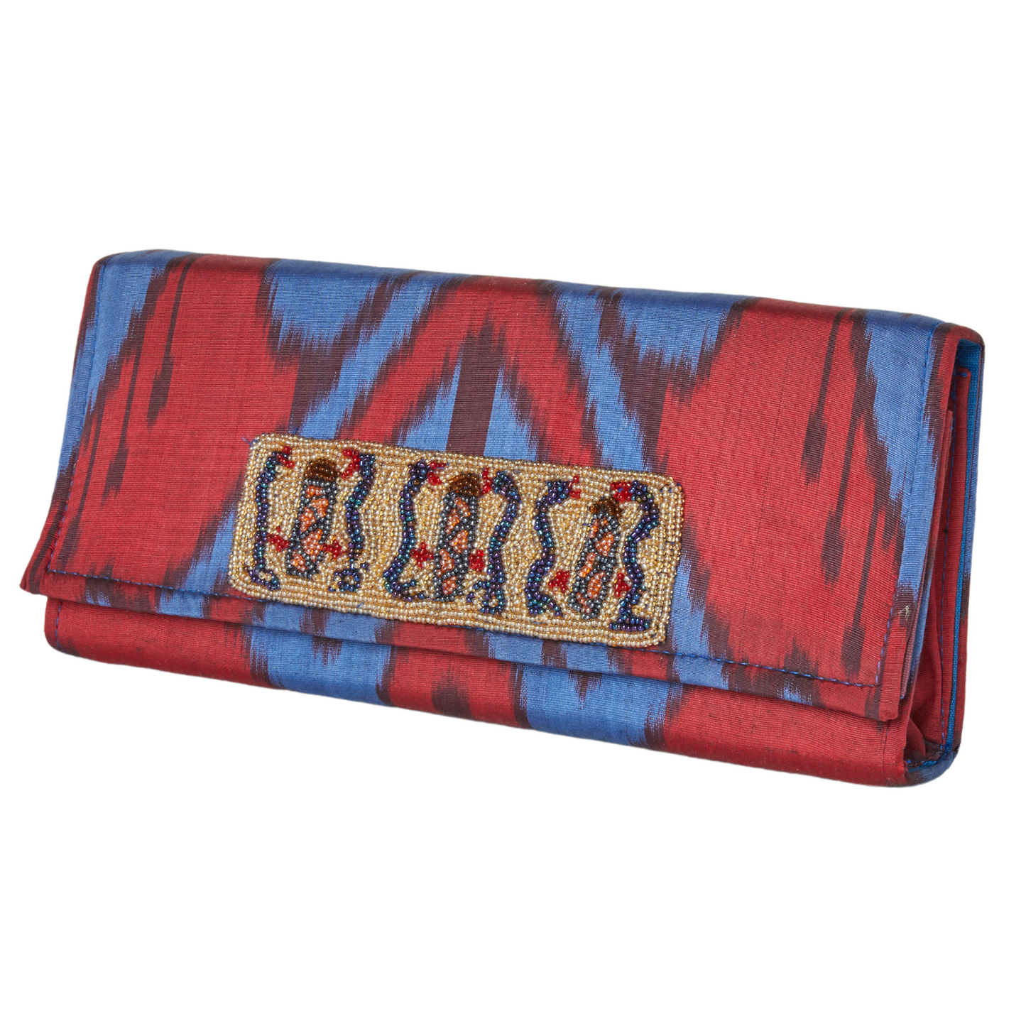 Du Monde Collection - Rowan Silk Ikat Clutch - Red, Blue