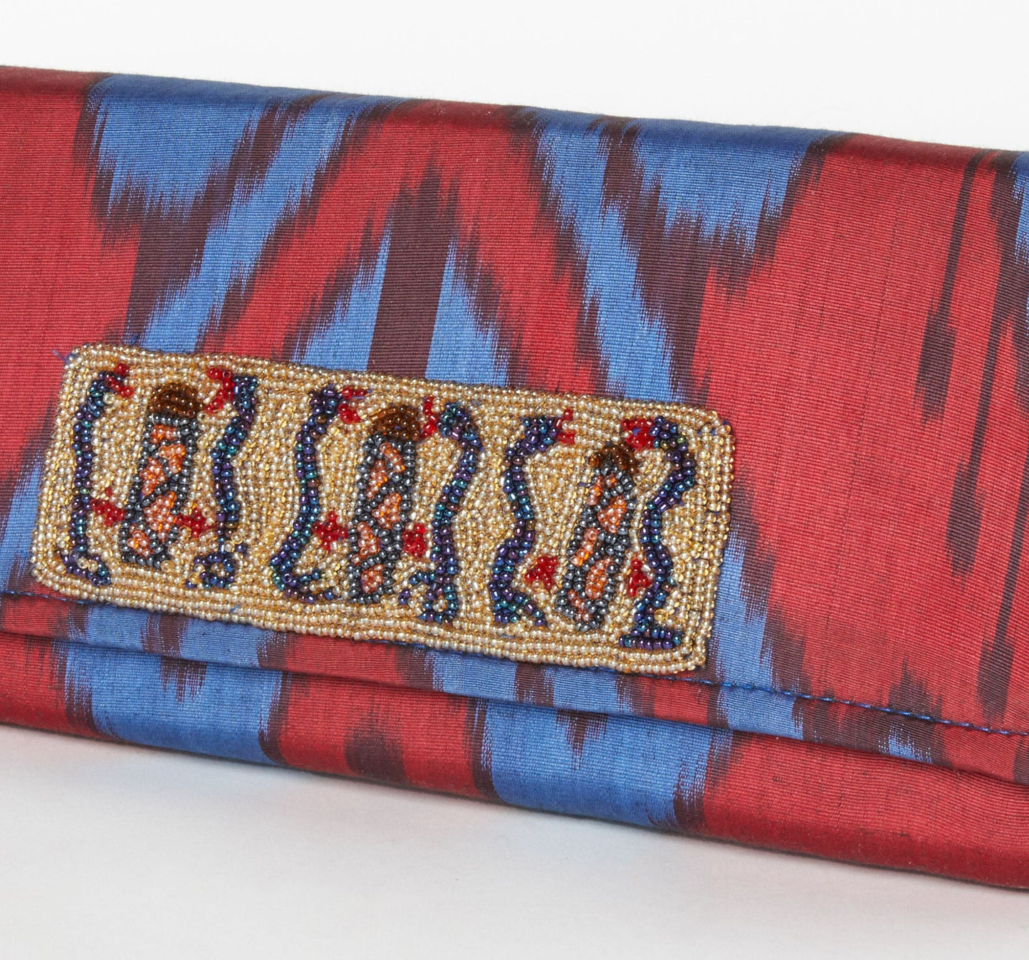 Du Monde Collection - Rowan Silk Ikat Clutch - Red, Blue