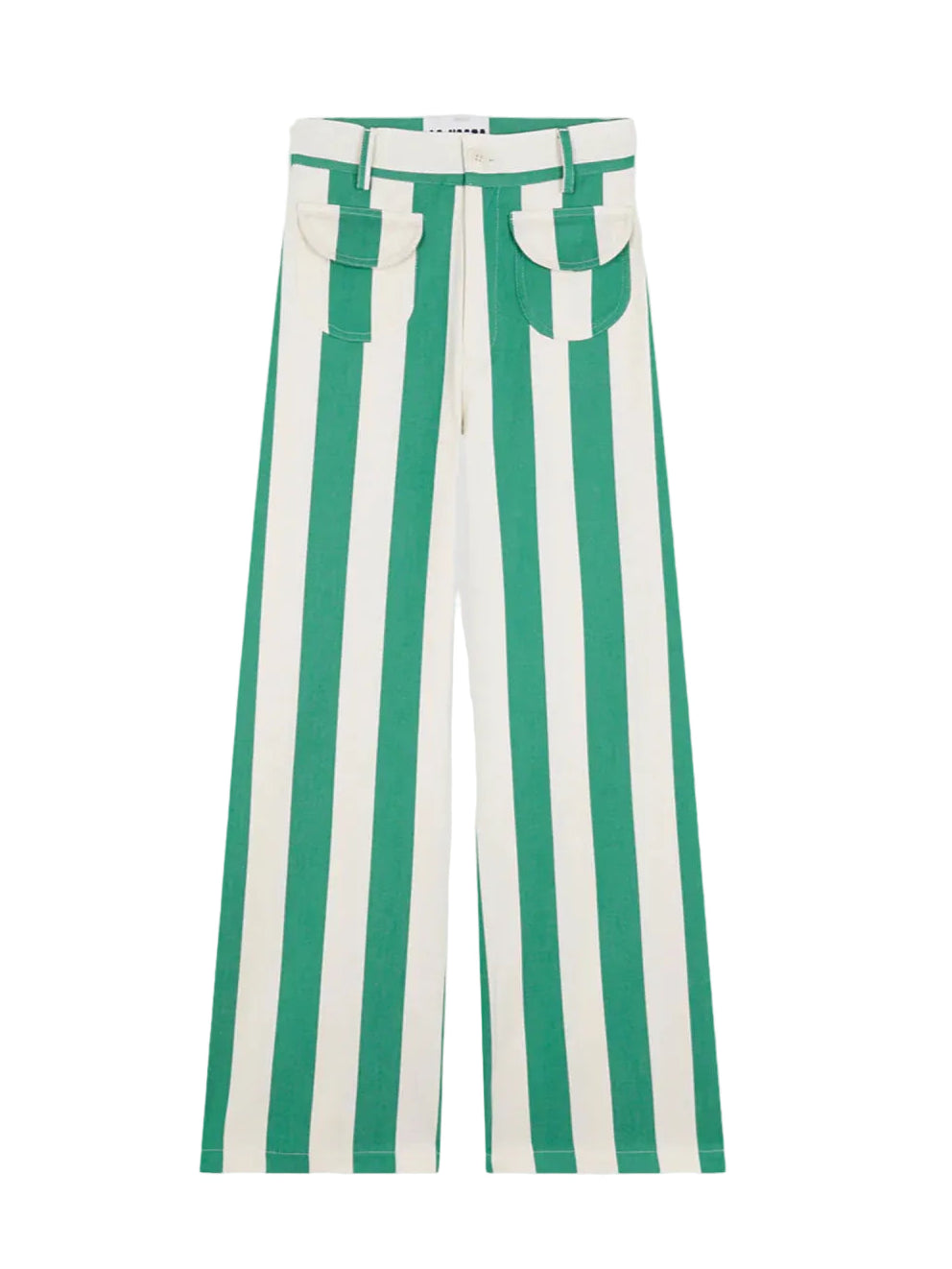 Green and white striped Parasol pants with elastic waistband and wide-leg fit