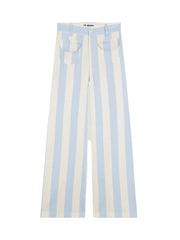 La Veste Parasol pants, light blue/white vertical stripes, wide-leg