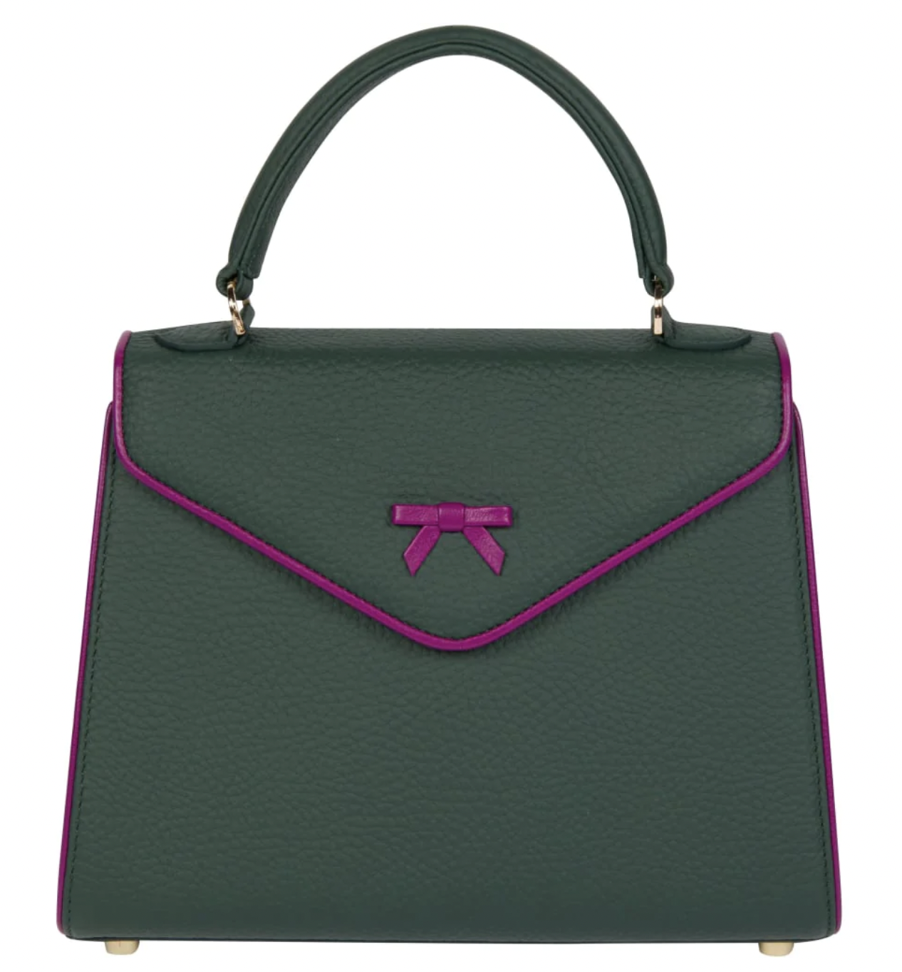 Hayden Lasher Finn Belgian bag in hunter green pebbled leather with bow detail and top handle