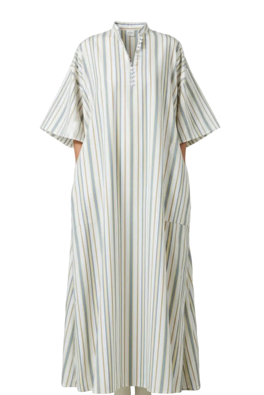 Rachel Long Dress in Yellow and Grey Stripes