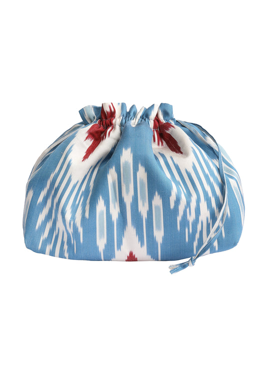 Sconset Silk Ikat Party Purse- French Blue, Red, White