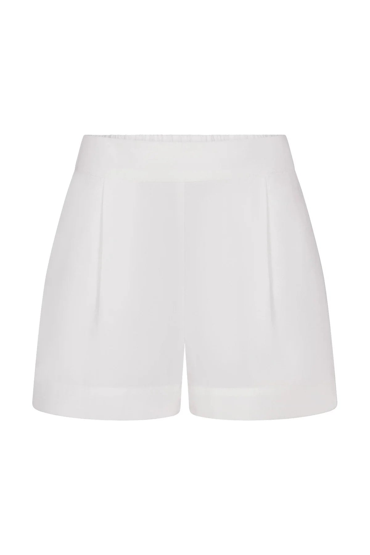 High-waist stretch cotton short, white, straight hem