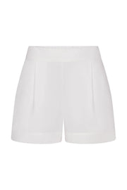 High-waist stretch cotton short, white, straight hem