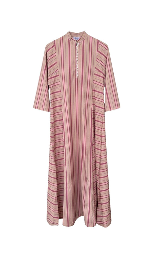Rachel Long Dress in Pink and Beige Stripe