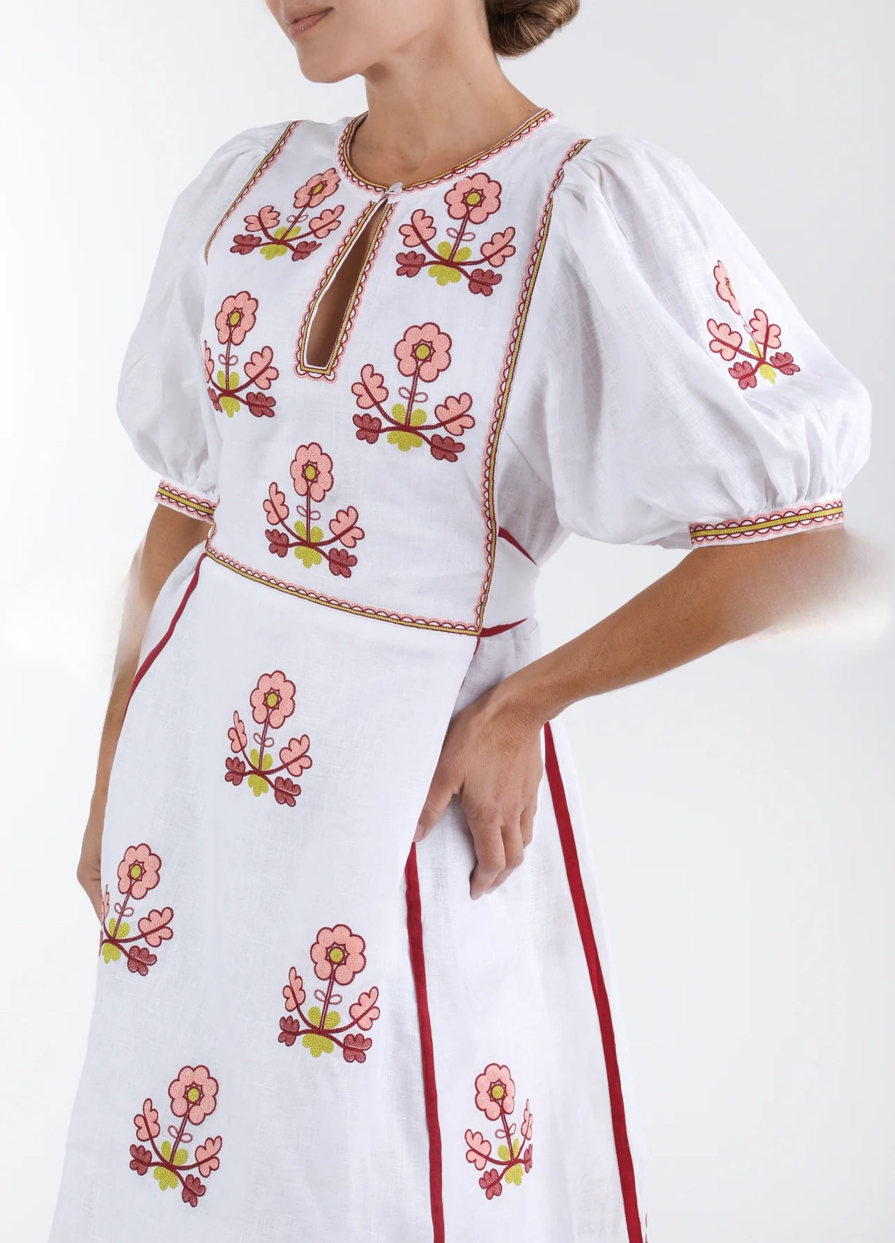 Lillie Ukrainian Embroidered Dress - white & pink