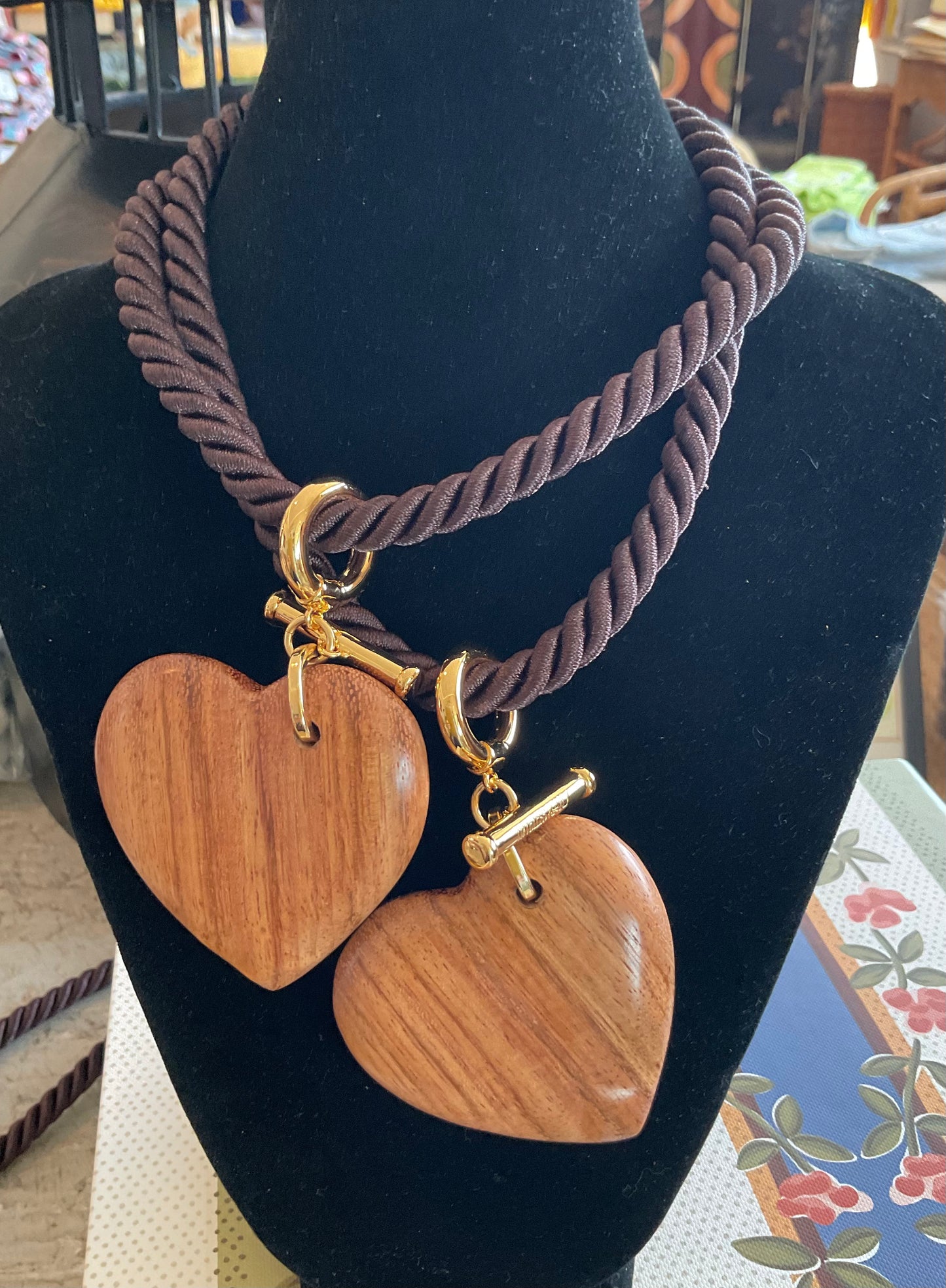 Short Cord Necklace with Large Heart