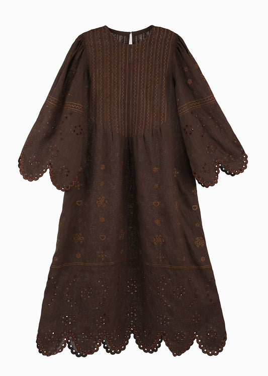 Maryna Embroidered Ukrainian Dress Brown