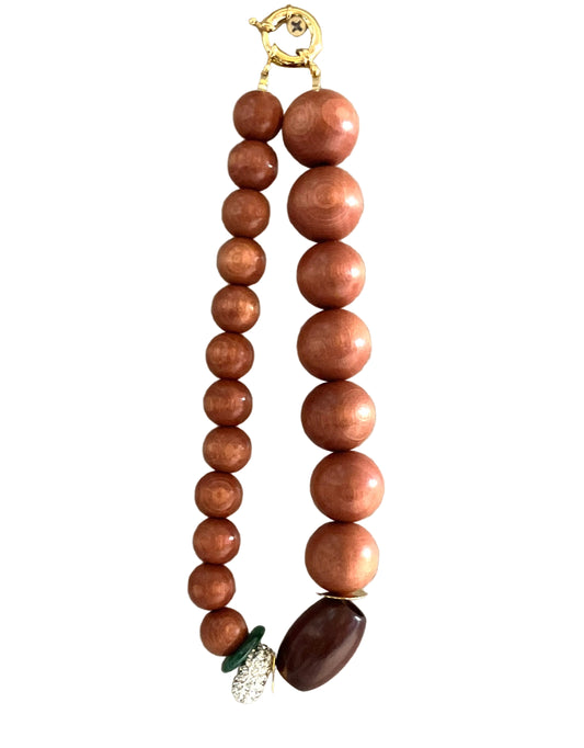 Short Wooden Bead Necklace with Malachite