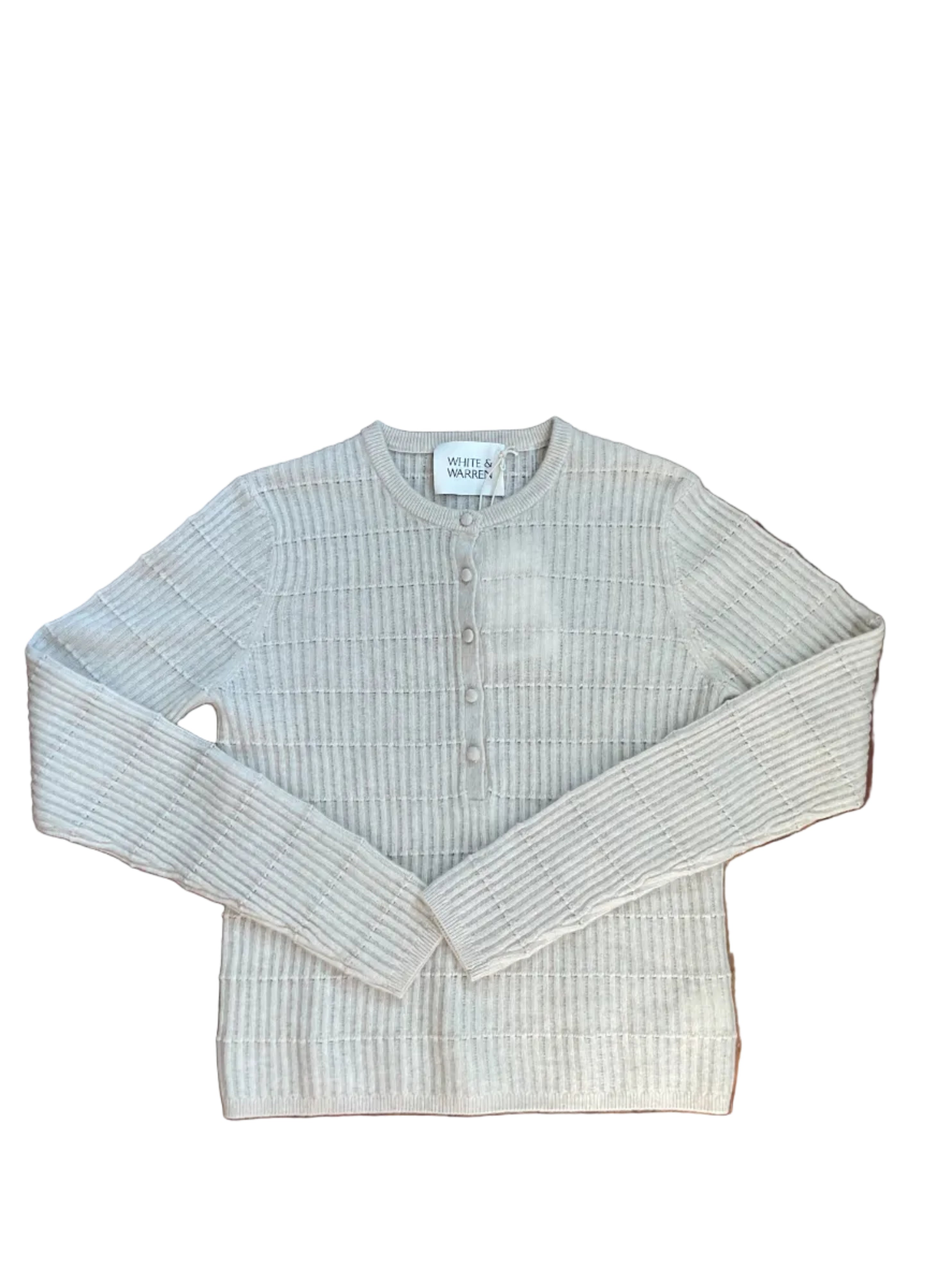 Cashmere textured henley sweater in light blue with button placket and ribbed knit