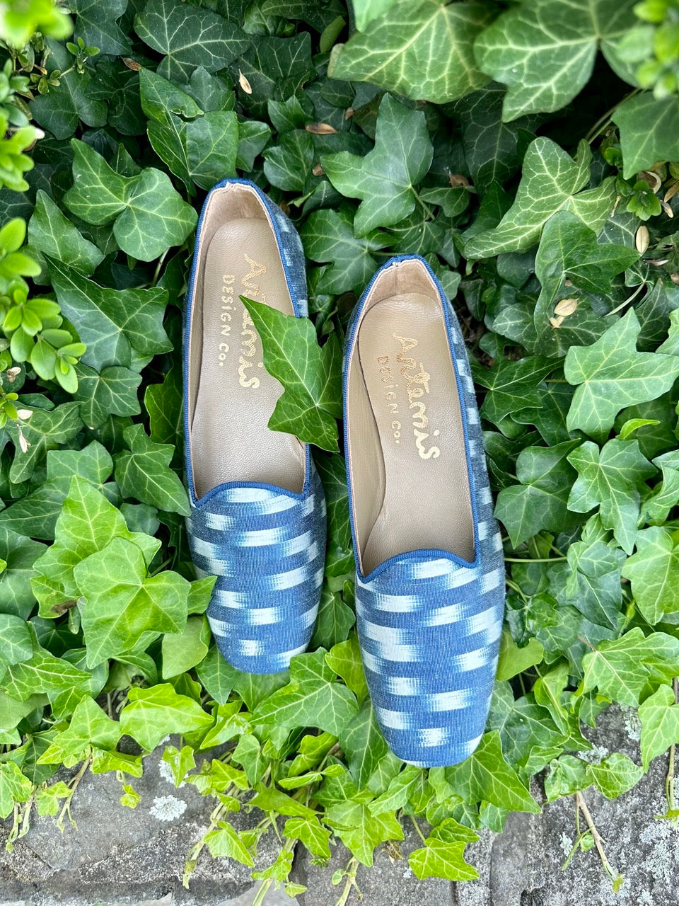 Women's Silk Ikat Loafers, Navy Celestial