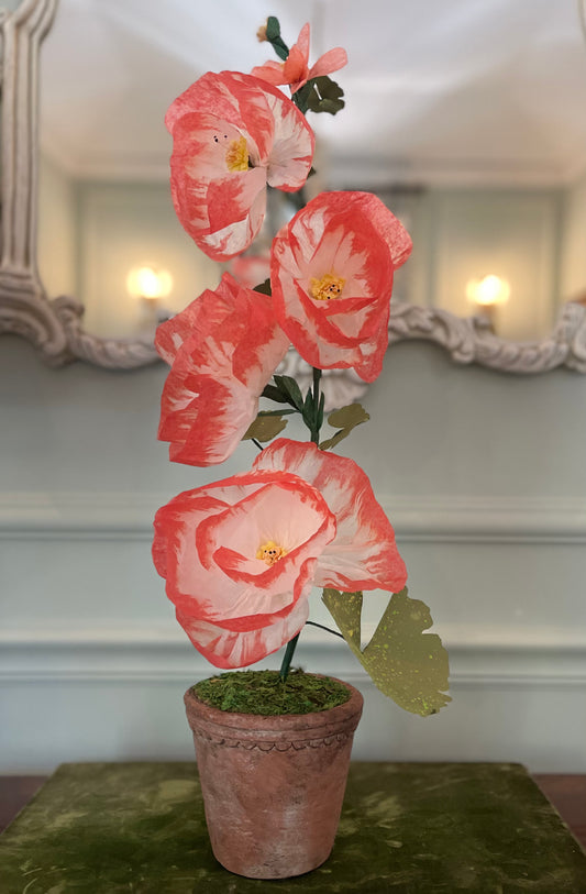 Coral & White Potted Paper Plant