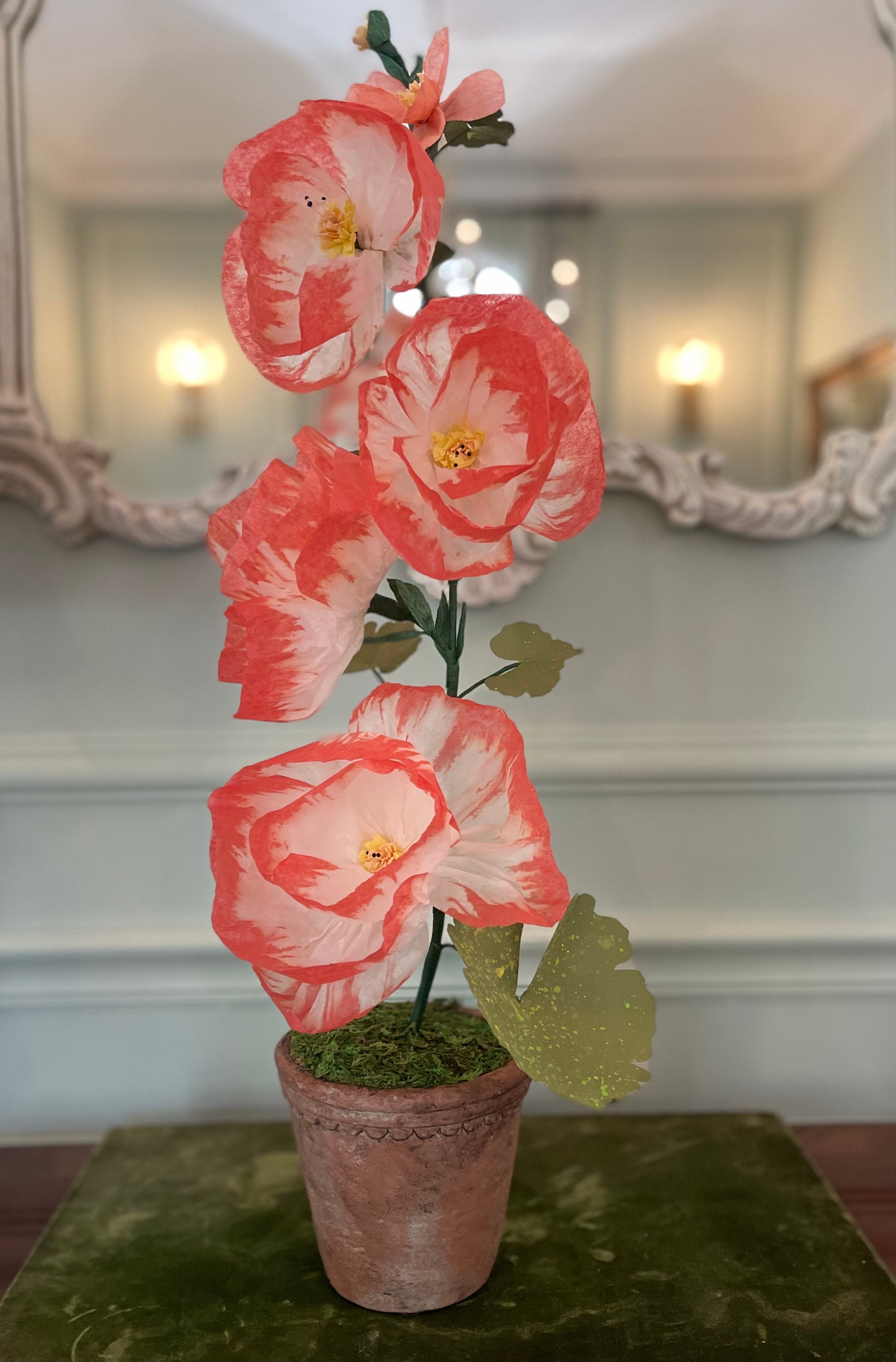 Coral & White Potted Paper Plant