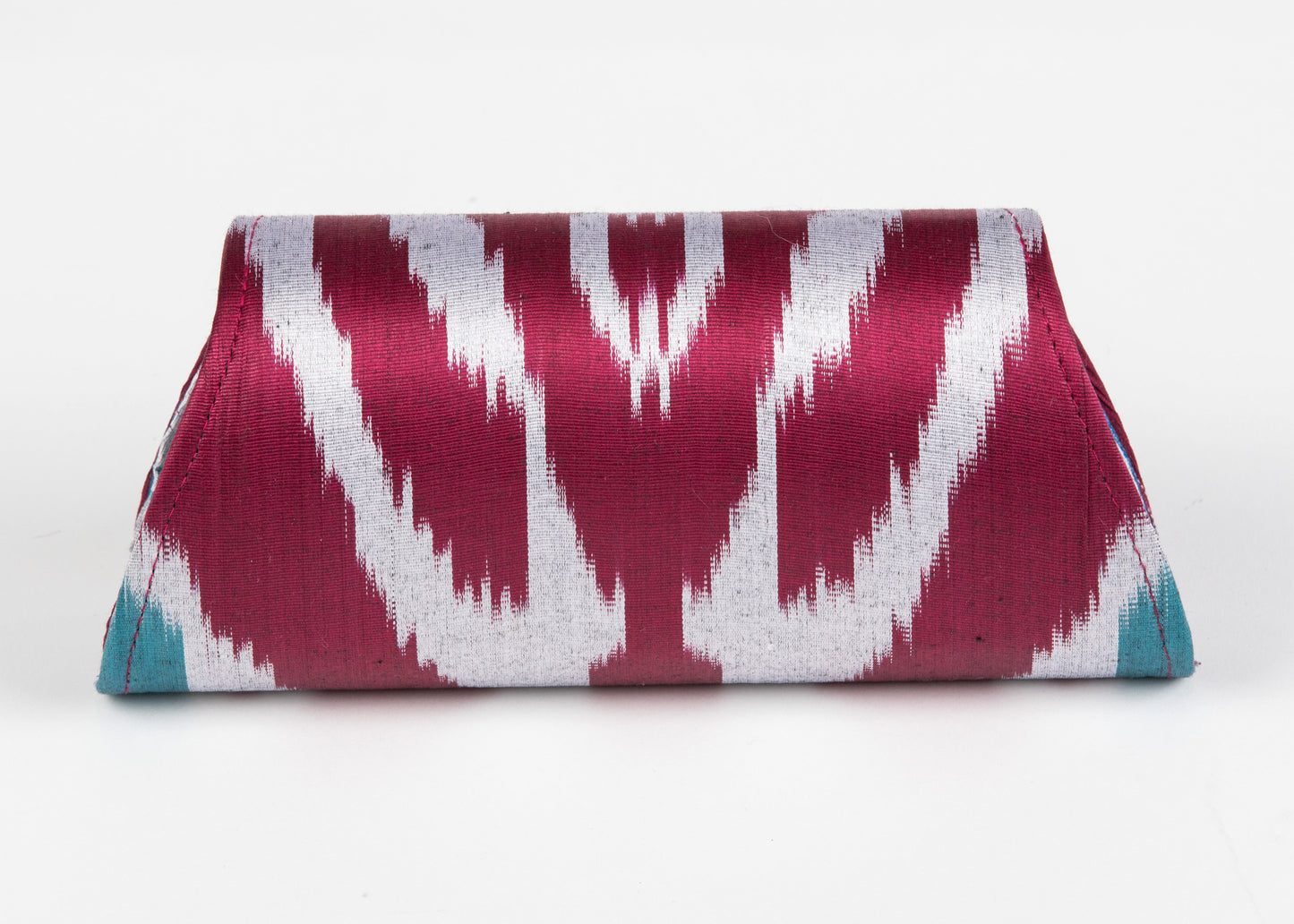 Bryant Silk Ikat Hard Shell Clutch - Small - Wine, Silver, Teal