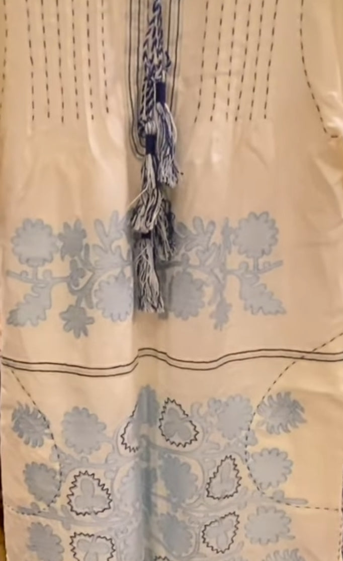 Natalia Ukrainian Embroidered Dress - White, Light Blue, Navy
