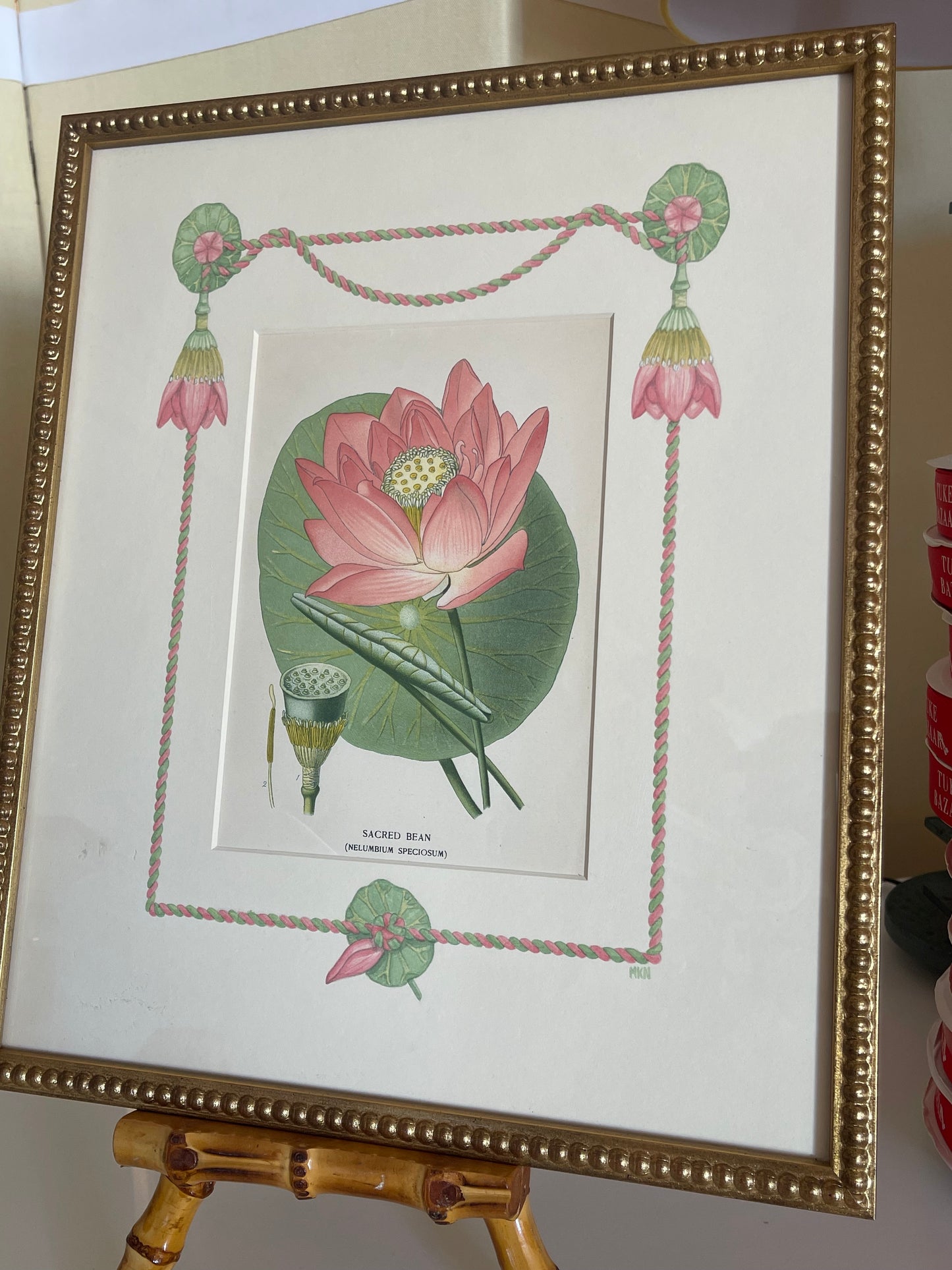 Original 'Sacred Bean' Waterlily Print with Hand-painted Border