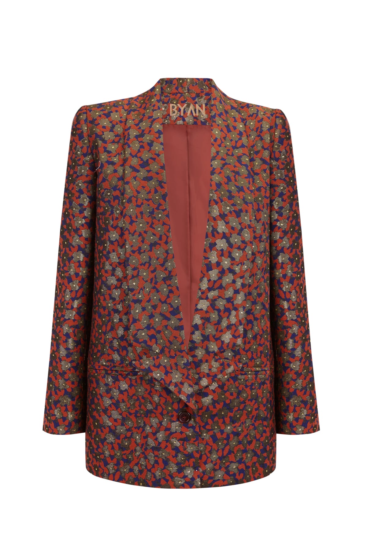 Jude blazer with multicolor confetti print, notch lapels, long sleeves, front button