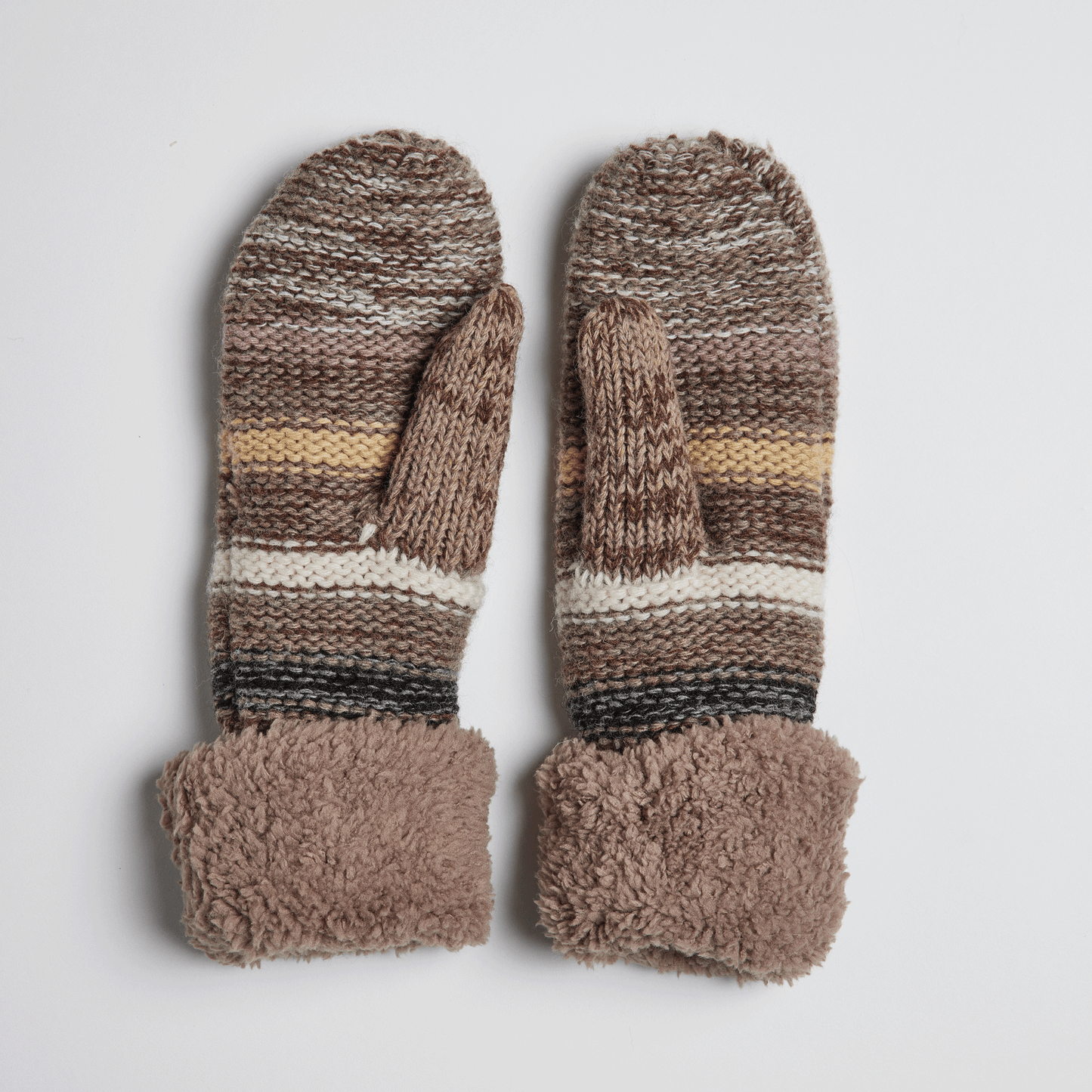 Striped Lined Mitten- Brown