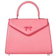 Bubblegum pink handbag with top handles and bow-detail flap
