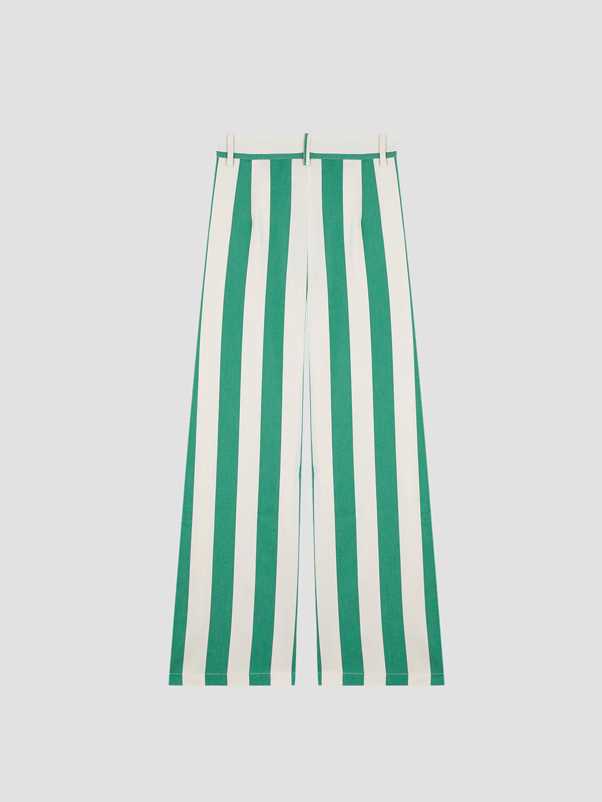 Green and white striped wide-leg pants with elastic waistband