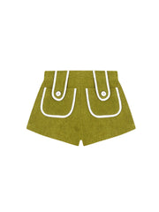 La Veste Carambola towel shorts, olive green with white pocket trim