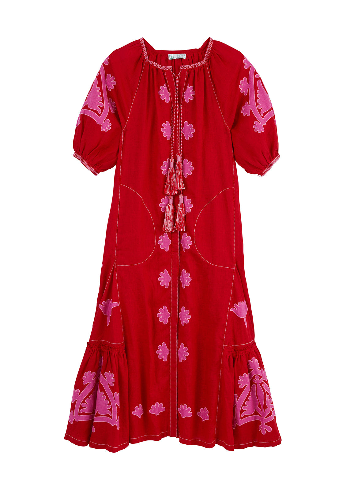 Matisse Embroidered Ukrainian Dress/ Caftan - Red, Pink