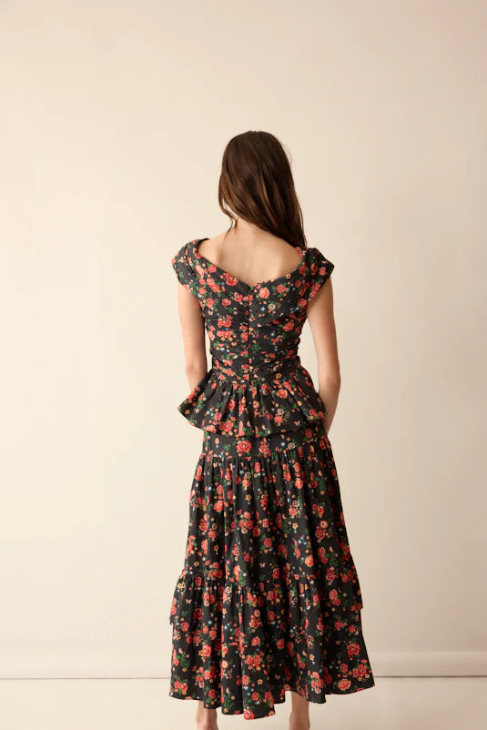 Elsa Skirt in Black & Red Floral