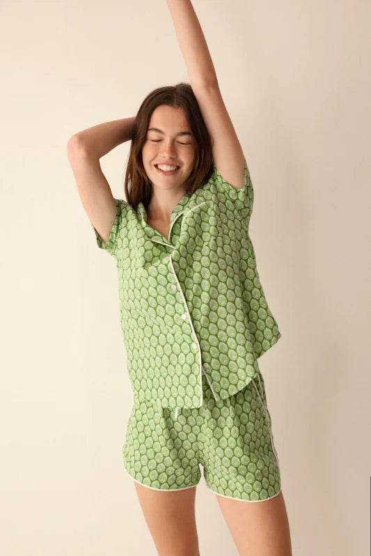 Sleepwear Short Set Geometric Green