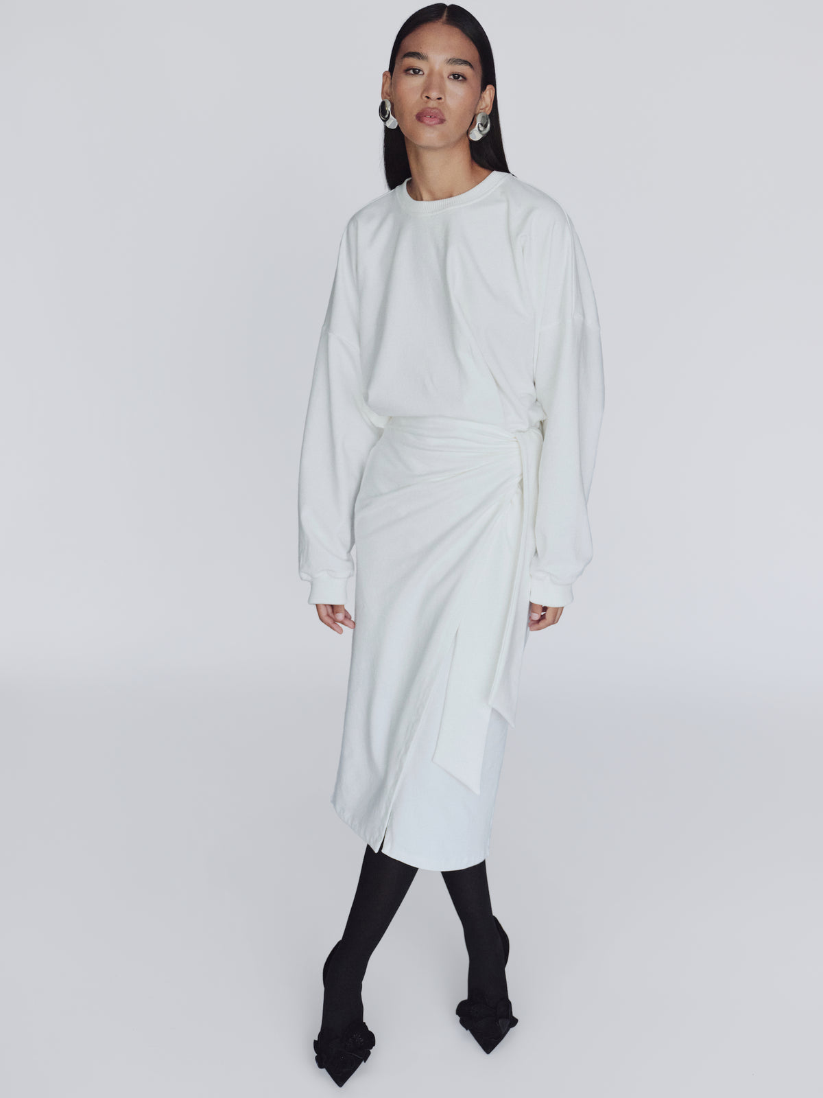 White Knit Wrap Midi Dress