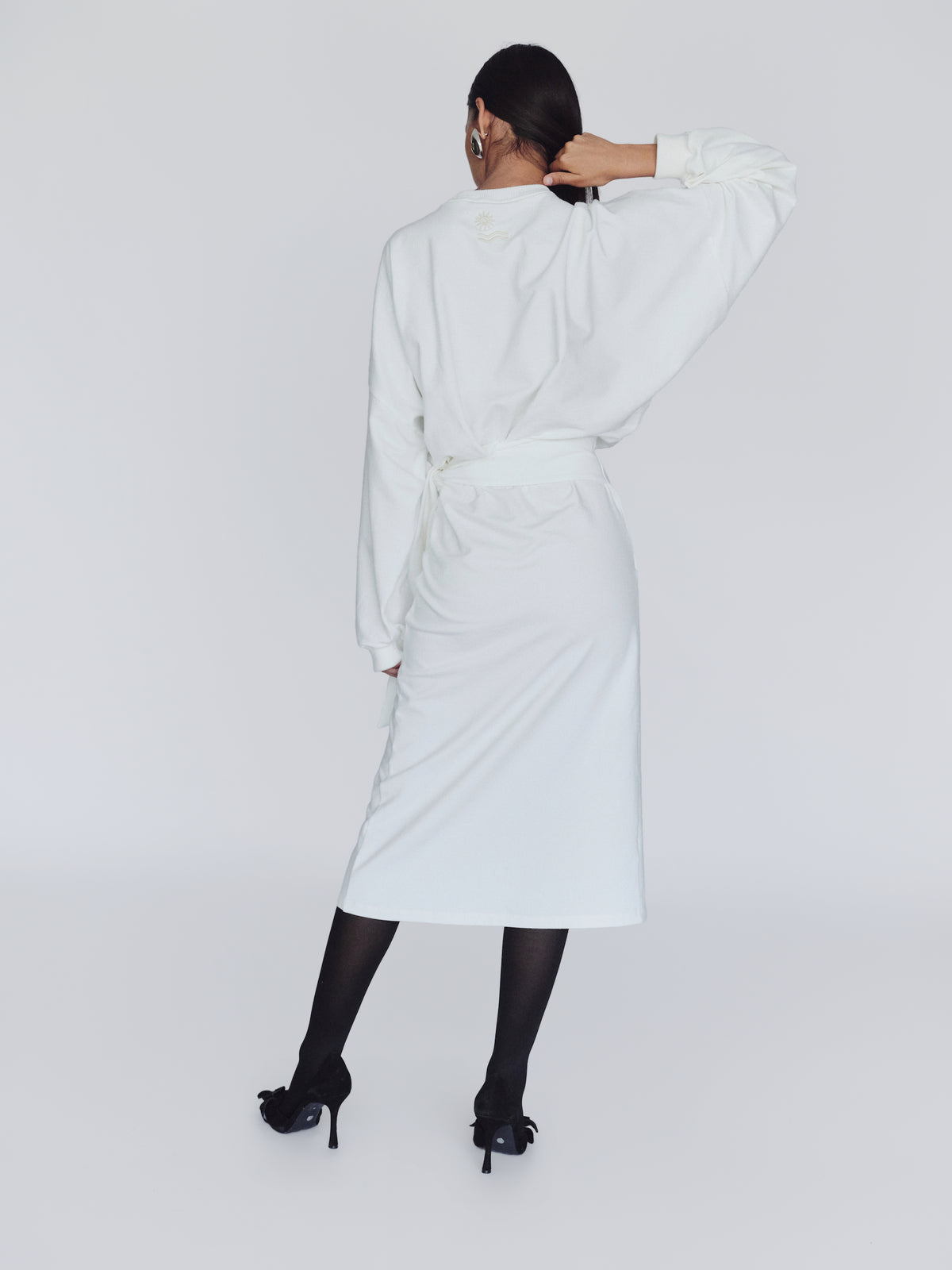White Knit Wrap Midi Dress