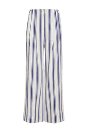 Wide-leg pants with vertical navy and white sailor stripes