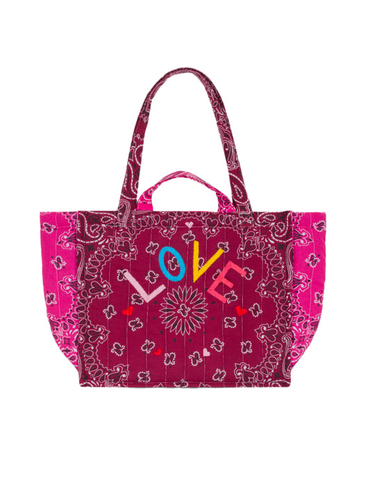 Moyen Cabas Matelassé LOVE Bordeaux/Fuschia - PRE ORDER