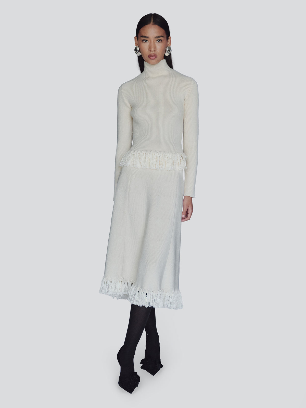 White Knit Midi Skirt