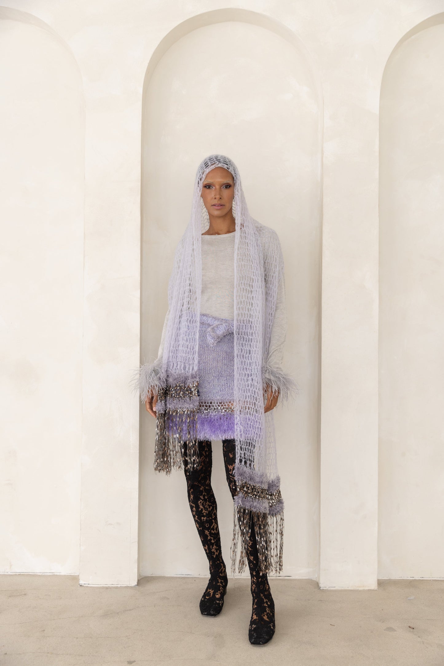 Lavender Handmade Knit Midi Skirt