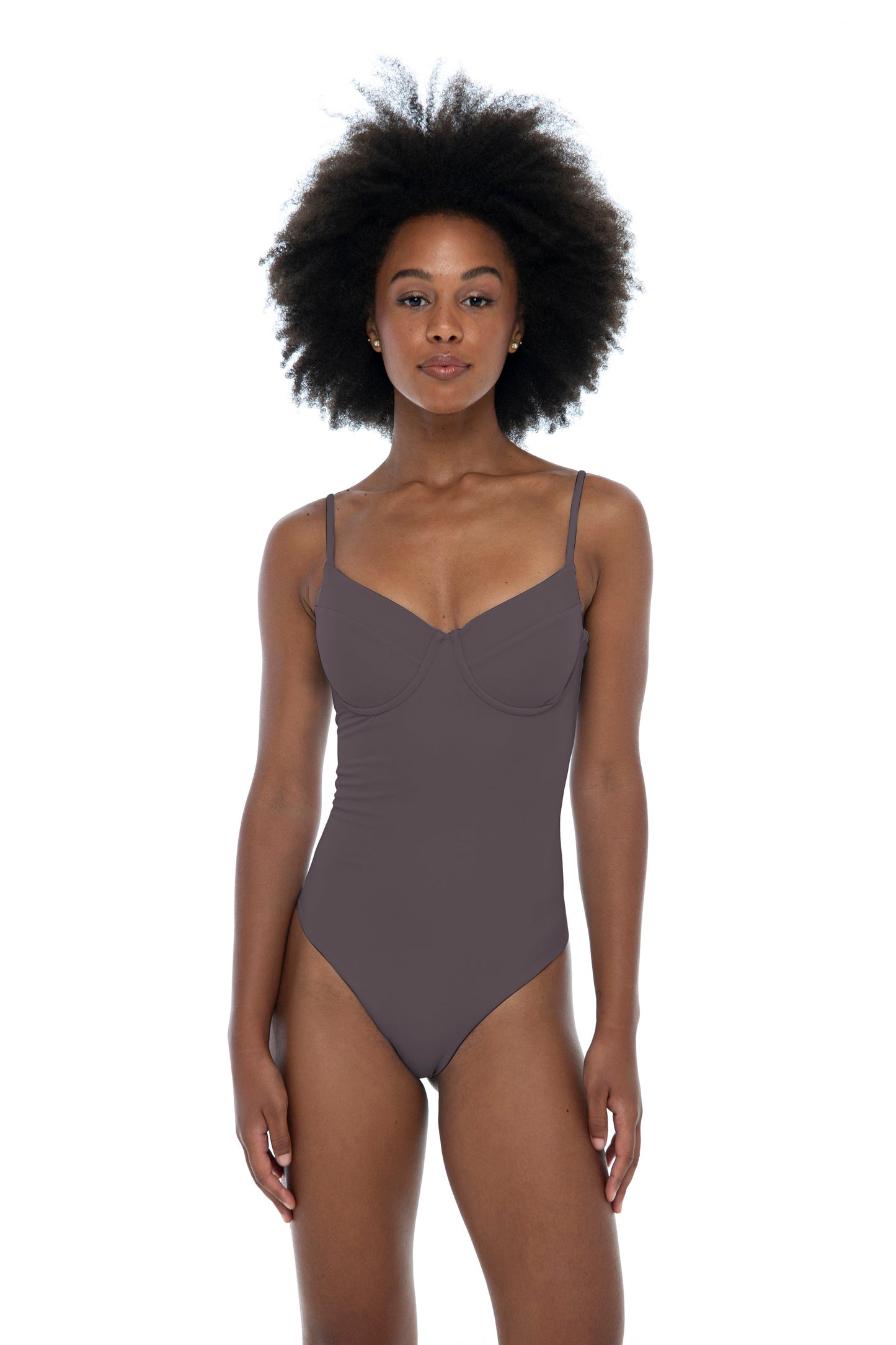 Bria Solid One Piece Swimsuit - Taupe