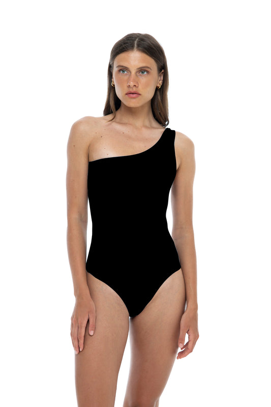 Amberly Solid One Piece Swimsuit - Black
