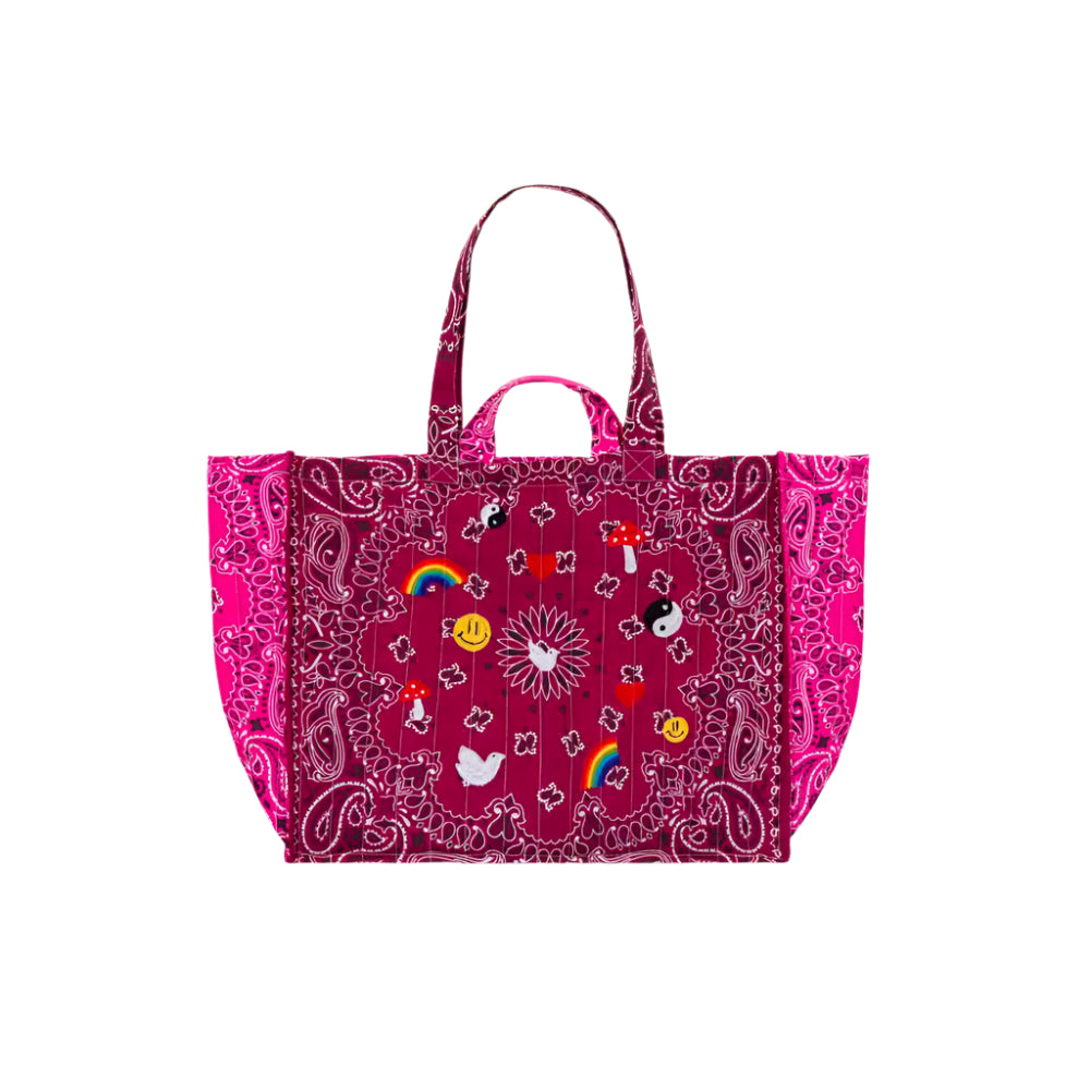 Maxi Cabas Brodé Multi Emojis Bordeaux/ Fuchsia Week-End - PRE-ORDER