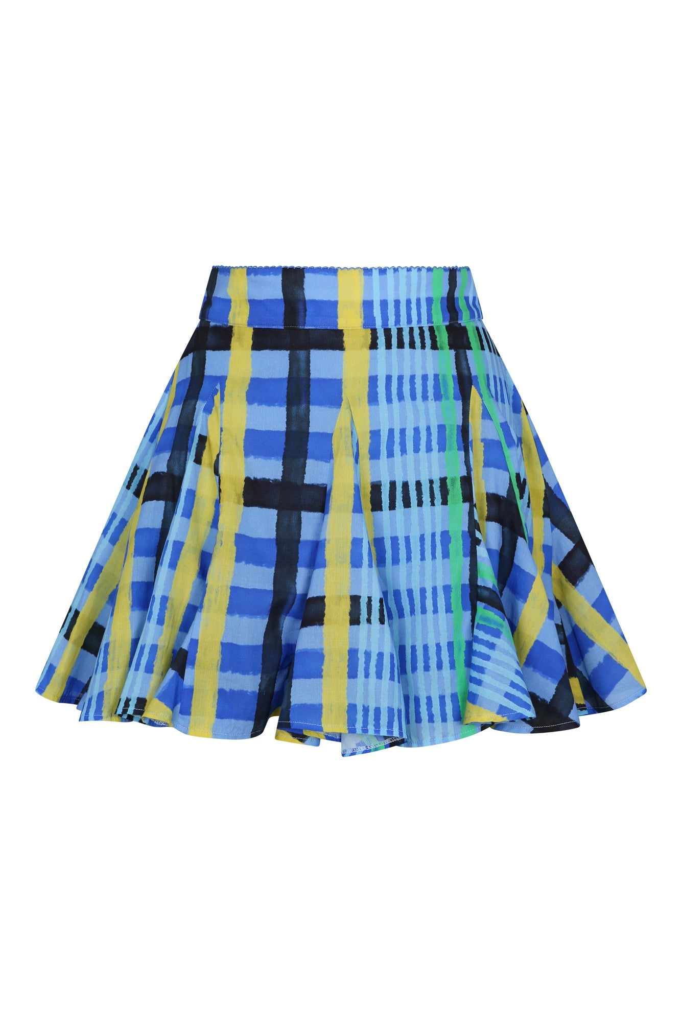 Puebla Skirt in Tartan Charra Azul Print