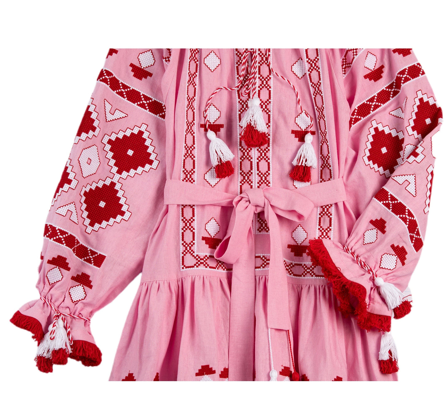 Nomeda Embroidered Ukrainian Dress - Pink, Red