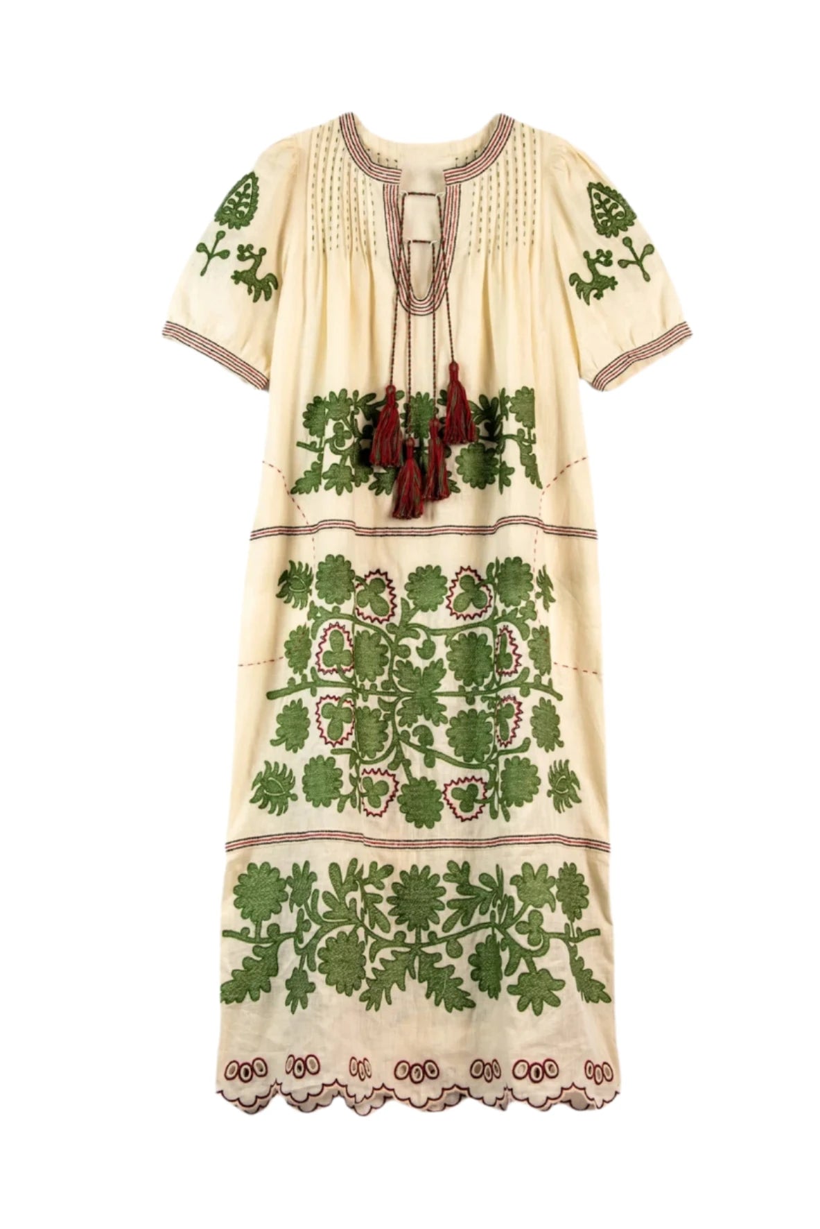 Natalia Ukrainian Dress - Ivory, Olive