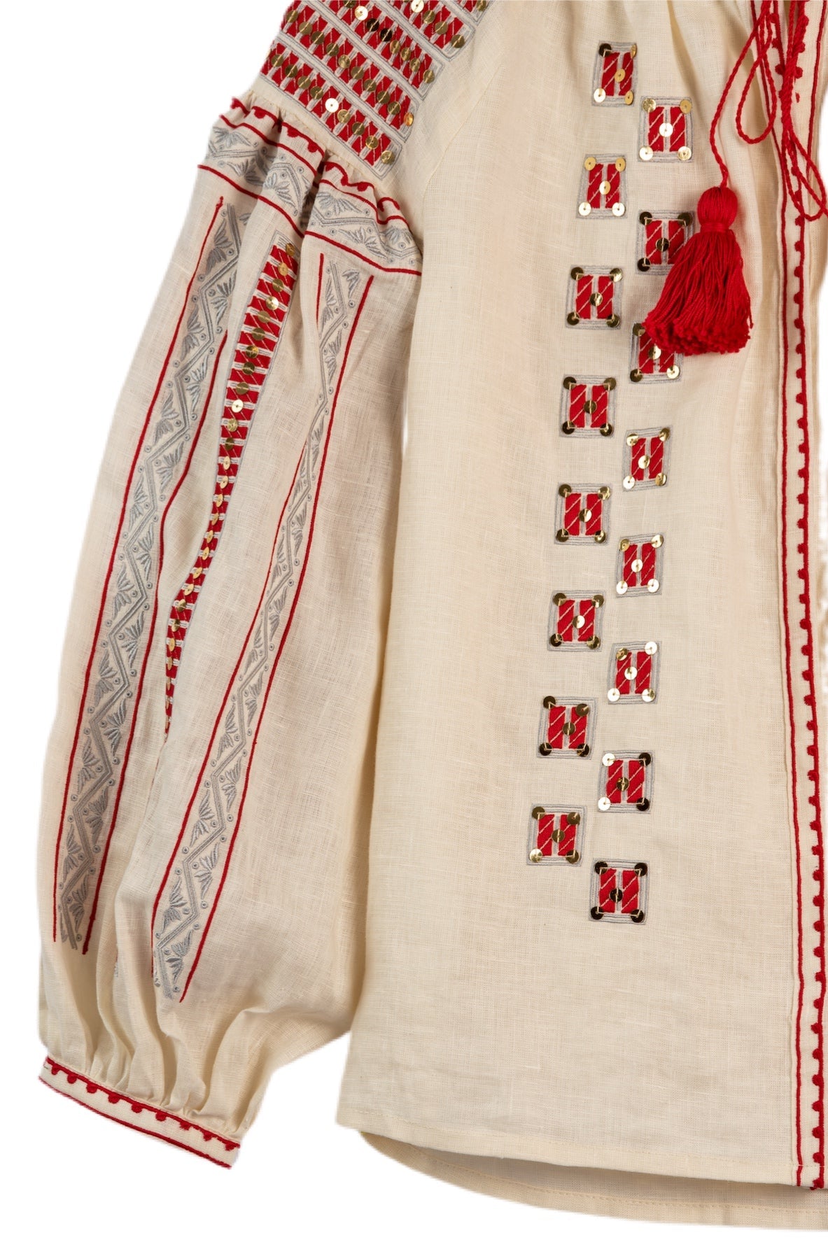 Anishka Embroidered Ukrainian Top - Ivory, Red, Silver